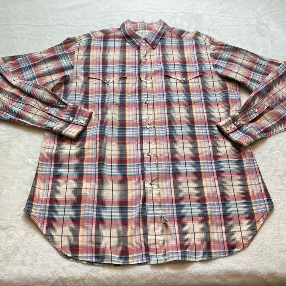 Polo Ralph Lauren Vintage Western Style Pearl Snap Long Sleeve Shirt Size Large